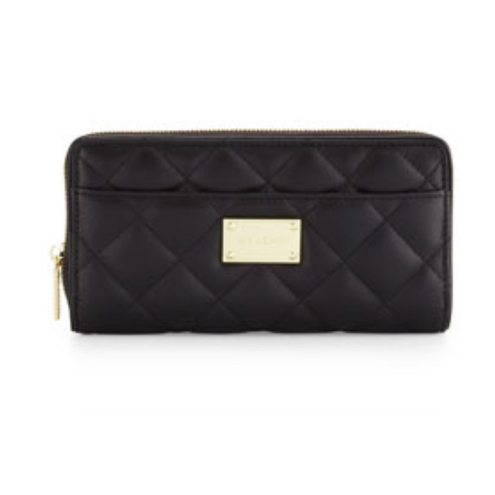 St John Black Quilted Zip Around Wallet